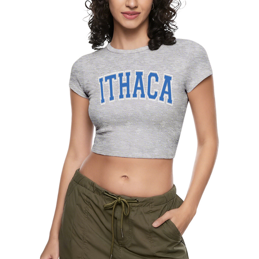 Vintage Ithaca College Varsity Letter Grey Cropped T-Shirt