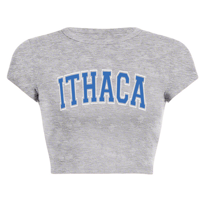 Vintage Ithaca College Varsity Letter Grey Cropped T-Shirt