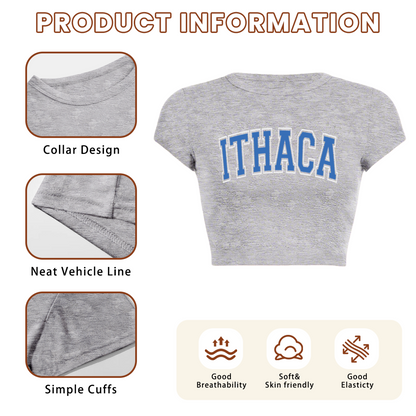 Vintage Ithaca College Varsity Letter Grey Cropped T-Shirt