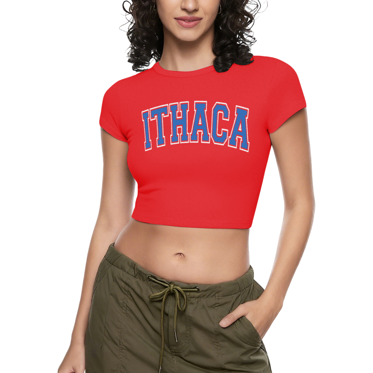 Vintage Ithaca College Varsity Letter Grey Cropped T-Shirt