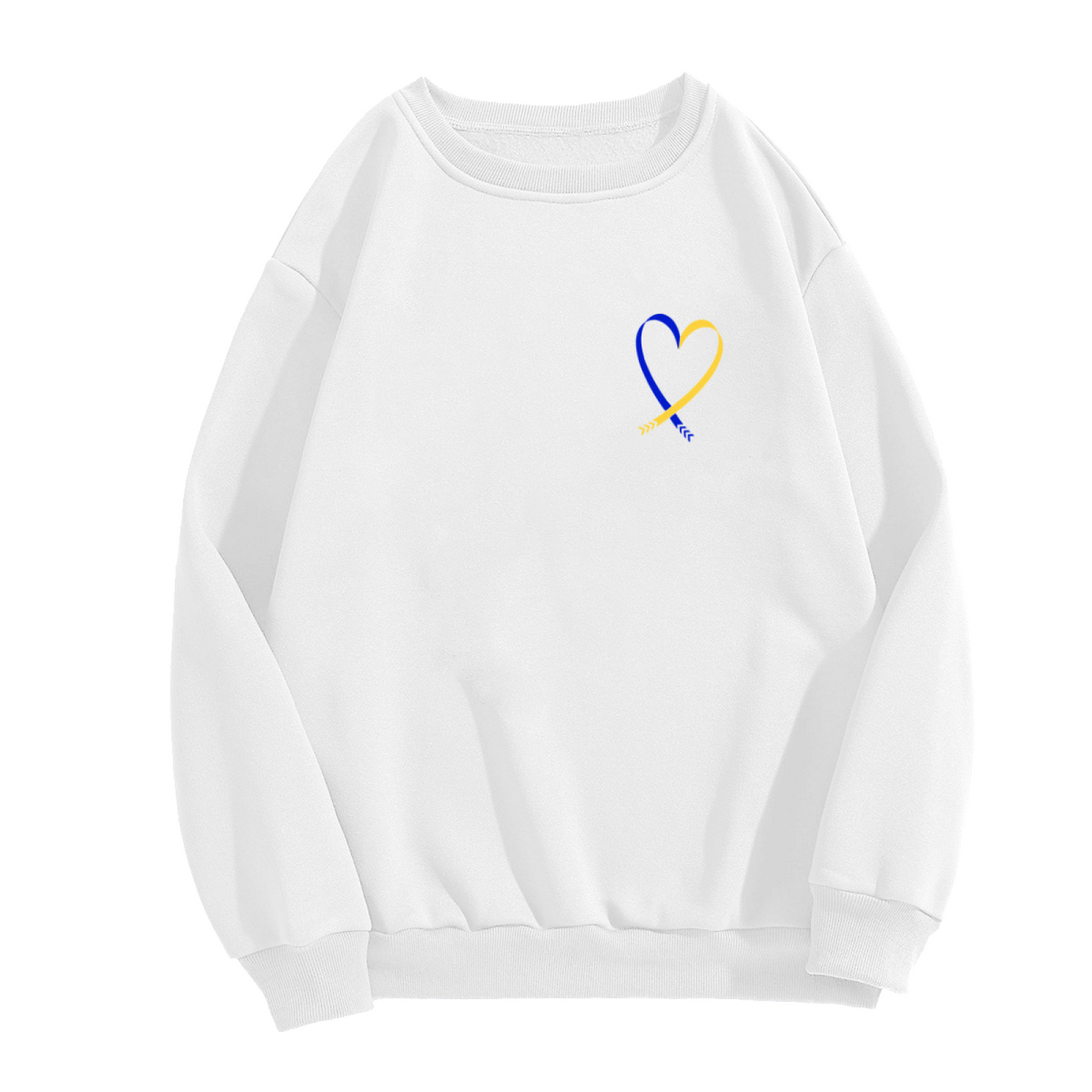 Blue Yellow Heart Ribbon Symbol Crewneck Sweatshirt, Minimal Symbol Graphic White Pullover