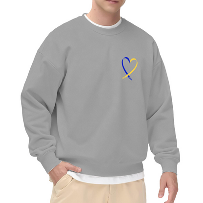 Blue Yellow Heart Ribbon Symbol Crewneck Sweatshirt, Minimal Symbol Graphic White Pullover