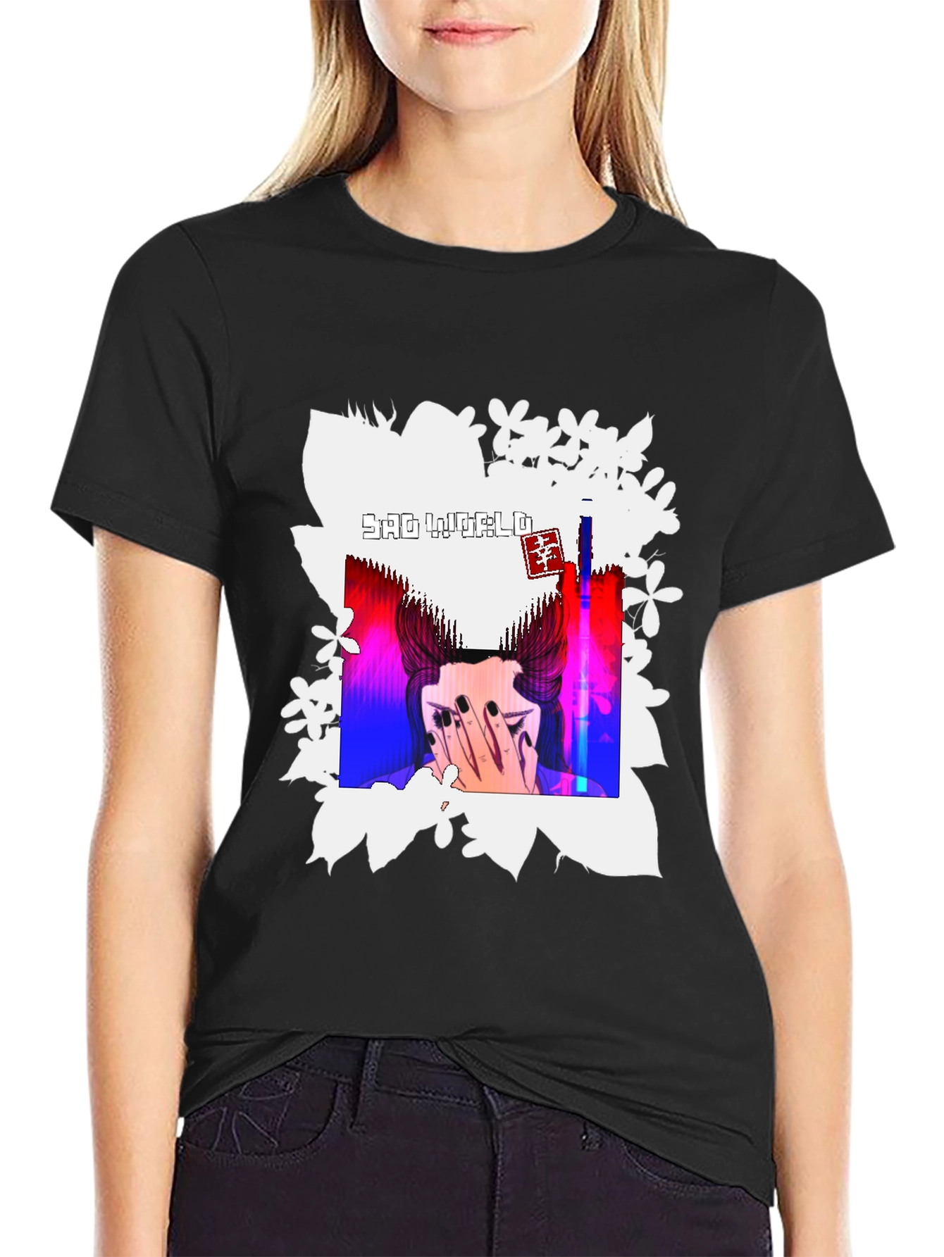 Sad World Graphic Print Black T-Shirt