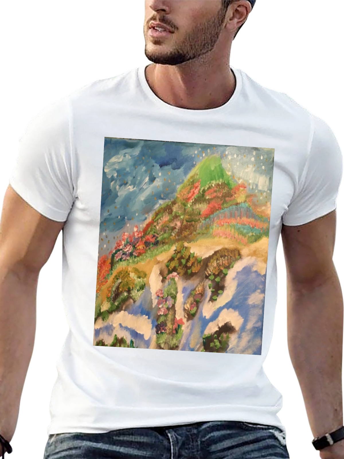 Artistic Mountain Print Black T-Shirt
