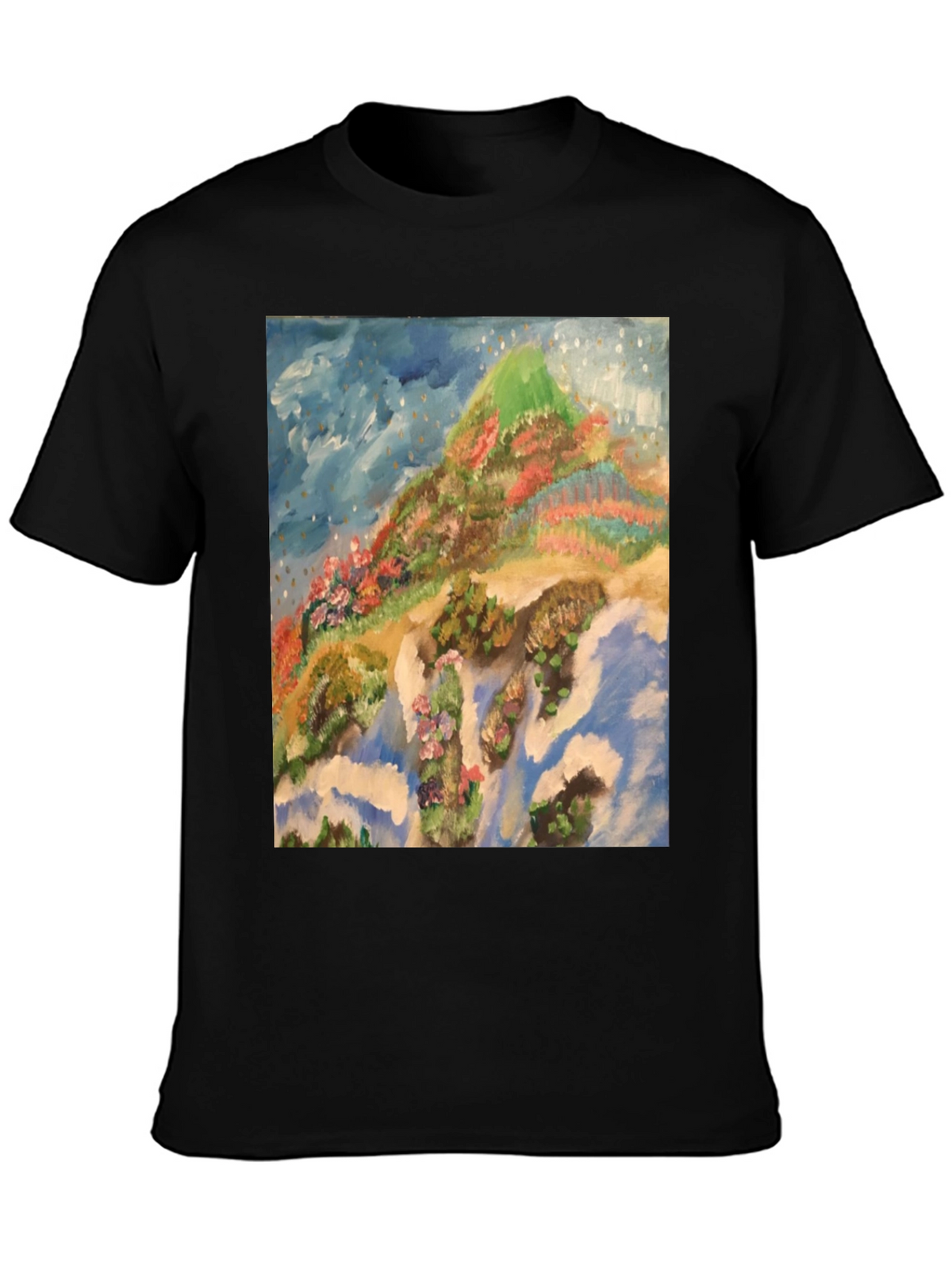 Artistic Mountain Print Black T-Shirt