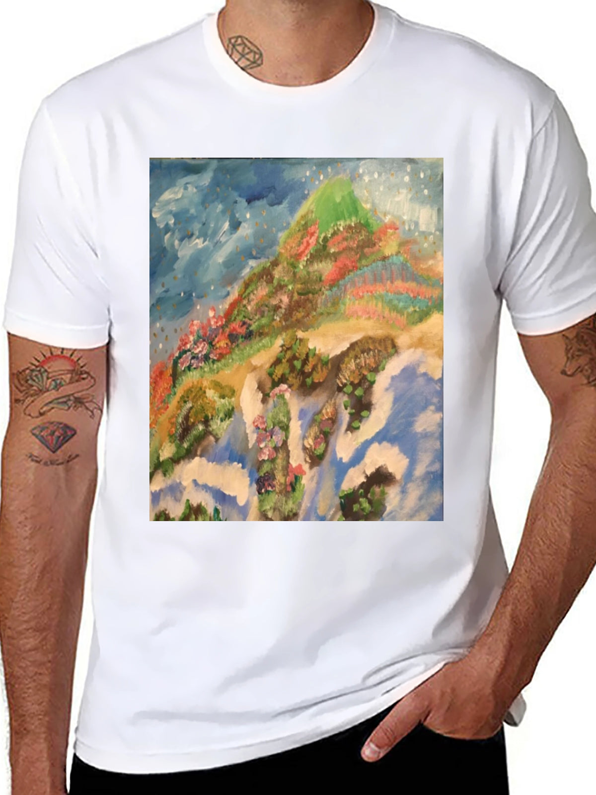 Artistic Mountain Print Black T-Shirt