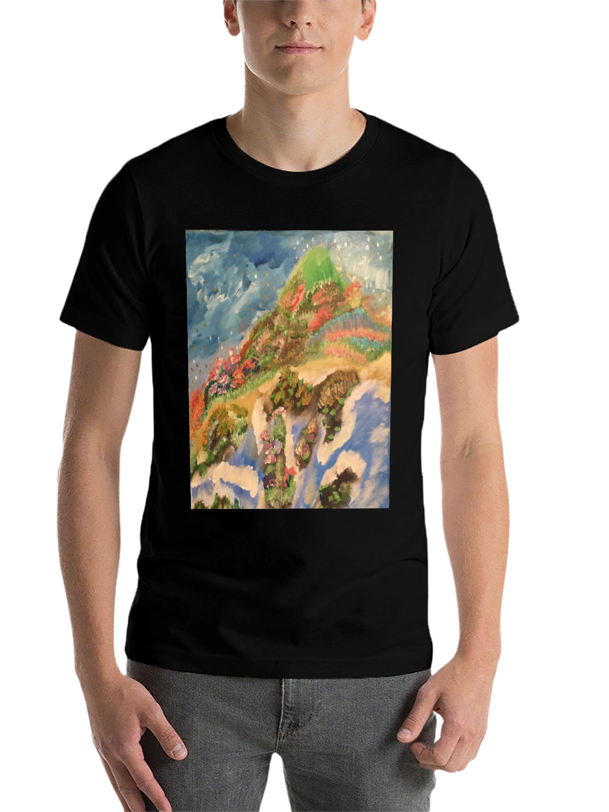 Artistic Mountain Print Black T-Shirt
