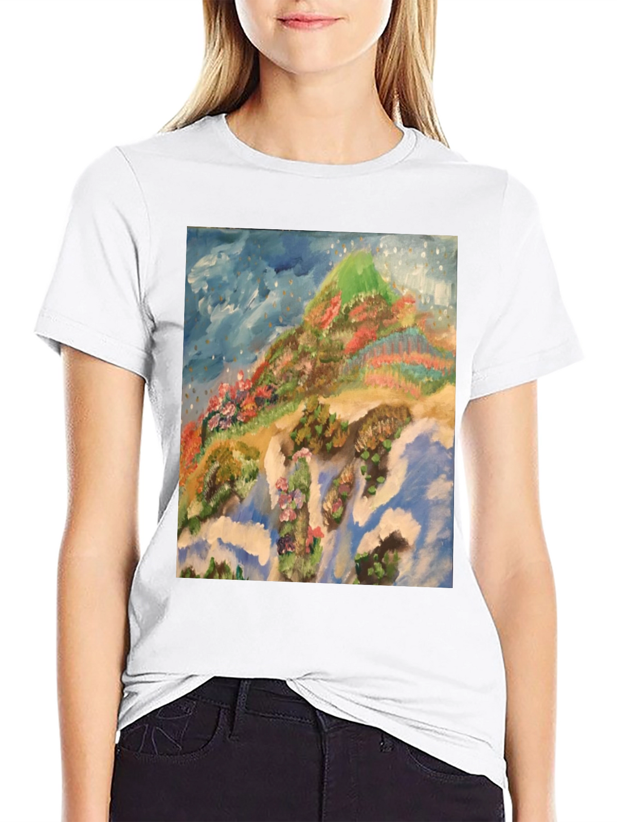 Artistic Mountain Print Black T-Shirt