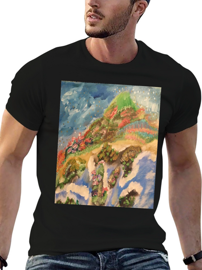 Artistic Mountain Print Black T-Shirt