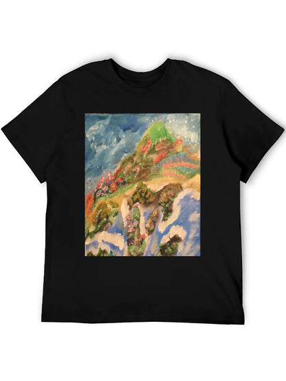 Artistic Mountain Print Black T-Shirt