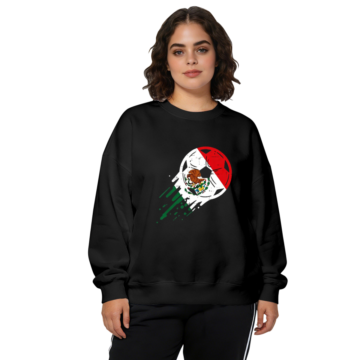 Mexico Flag Soccer Ball Patriotic Graphic Crewneck Sweatshirt
