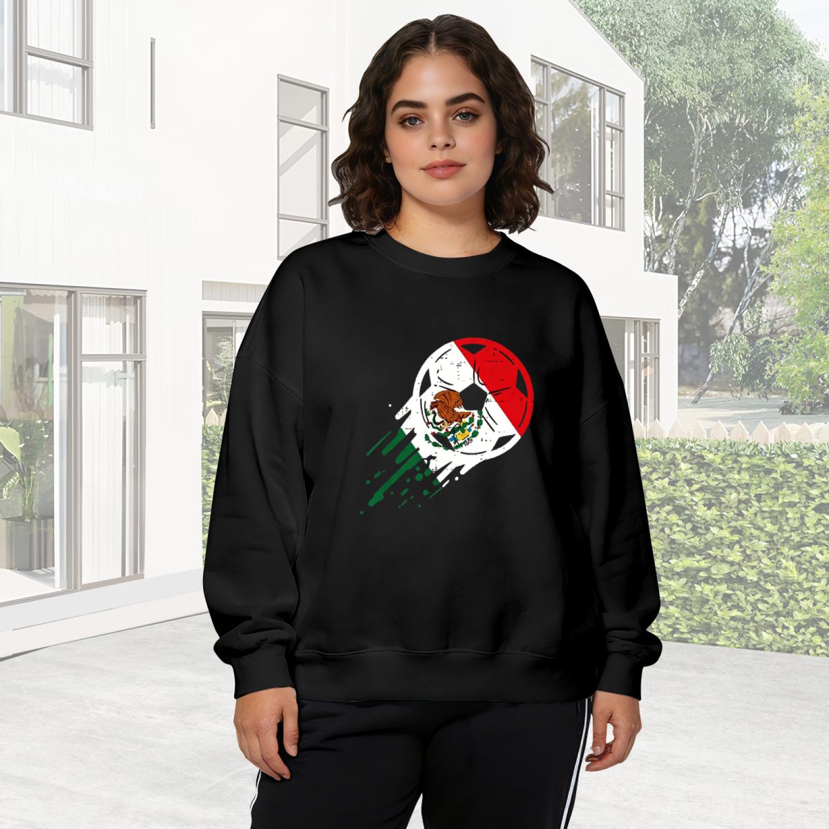 Mexico Flag Soccer Ball Patriotic Graphic Crewneck Sweatshirt