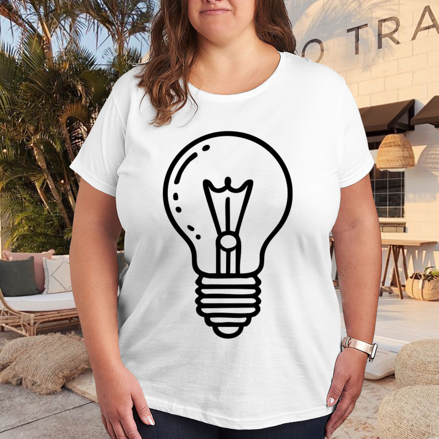Simple Line Art Light Bulb Minimalist T-Shirt