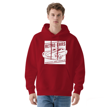 Retro Classic Car Service Repair Line Art Black Hoodie, Comfort Men Auto Sweatshirt