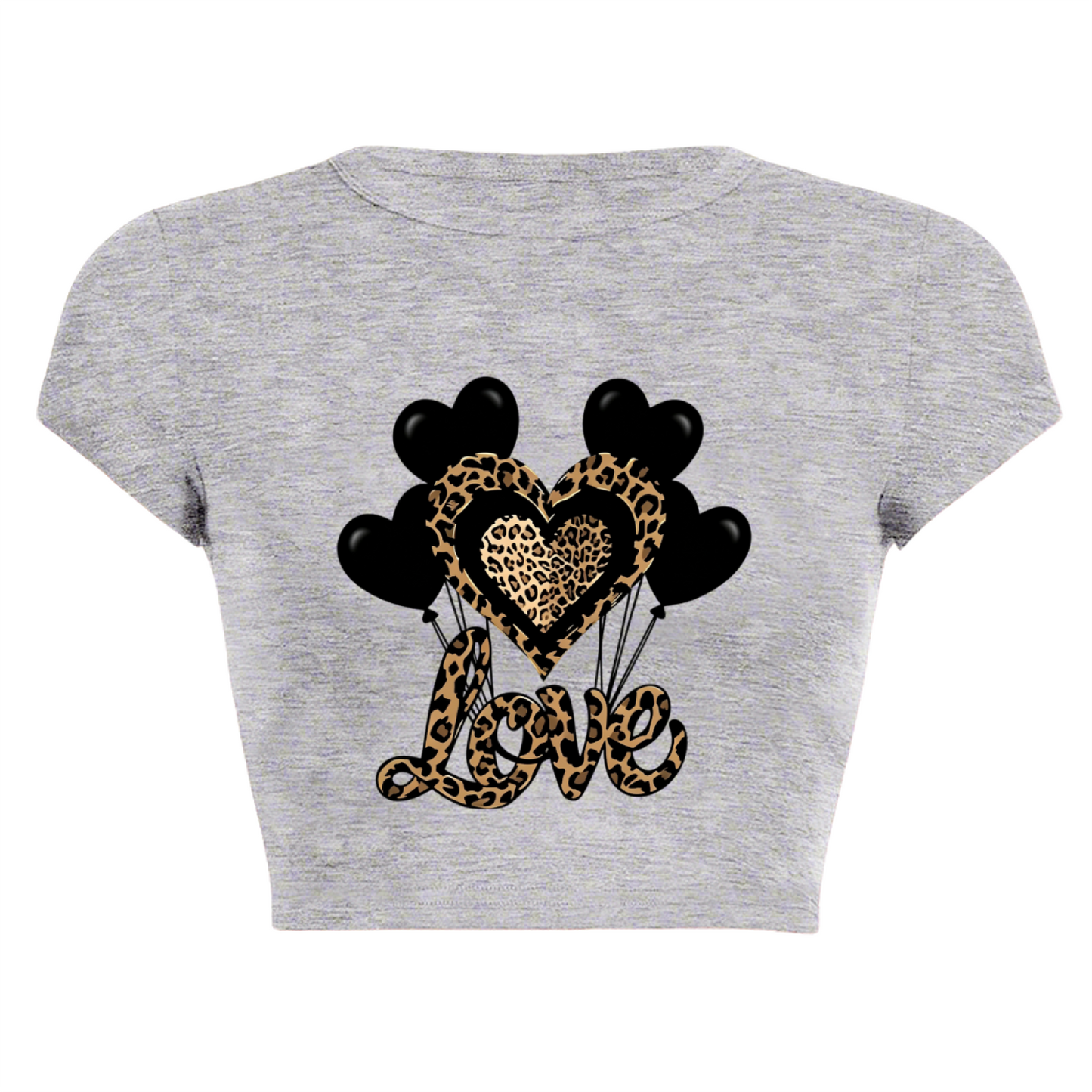 Leopard Love Heart Balloons Retro Gray Y2K Crop Tee