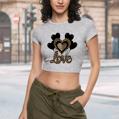 Leopard Love Heart Balloons Retro Gray Y2K Crop Tee