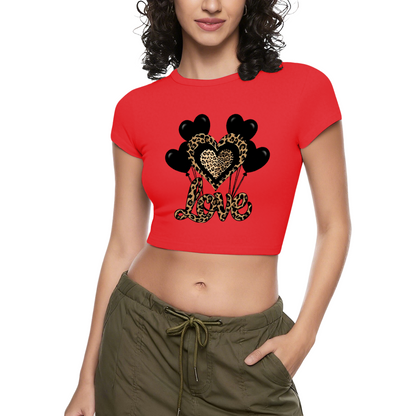 Leopard Love Heart Balloons Retro Gray Y2K Crop Tee