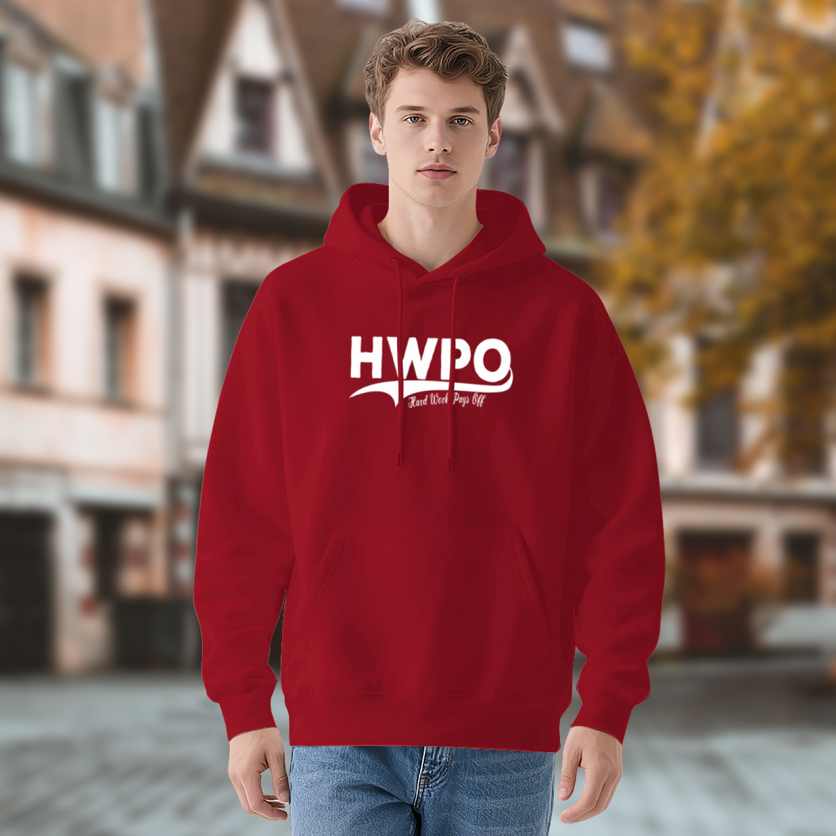 HWPO Hard Work Pays Off Red Hoodie, Motivational Unisex Cozy Sweatshirt