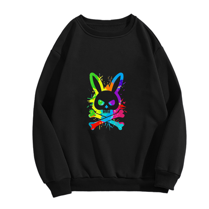 Rainbow Splash Bunny Skull Street?Style Crewneck Sweatshirt