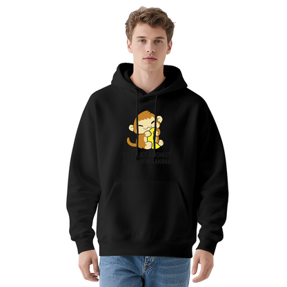 Cute Monkey Banana Cartoon White Hoodie, Soft Sweet Casual Men Women Pullover