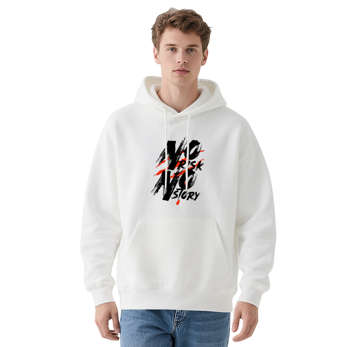 No Risk No Story Bold Brush?Script Graphic Hoodie Streetwear Pullover