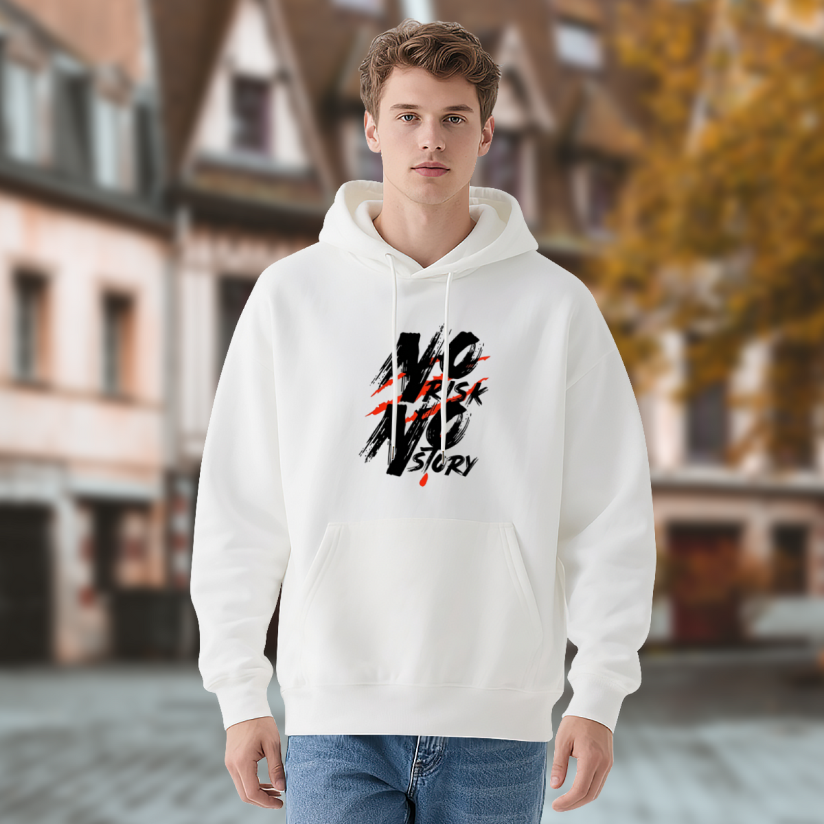 No Risk No Story Bold Brush?Script Graphic Hoodie Streetwear Pullover