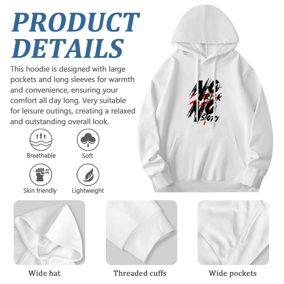 No Risk No Story Bold Brush?Script Graphic Hoodie Streetwear Pullover