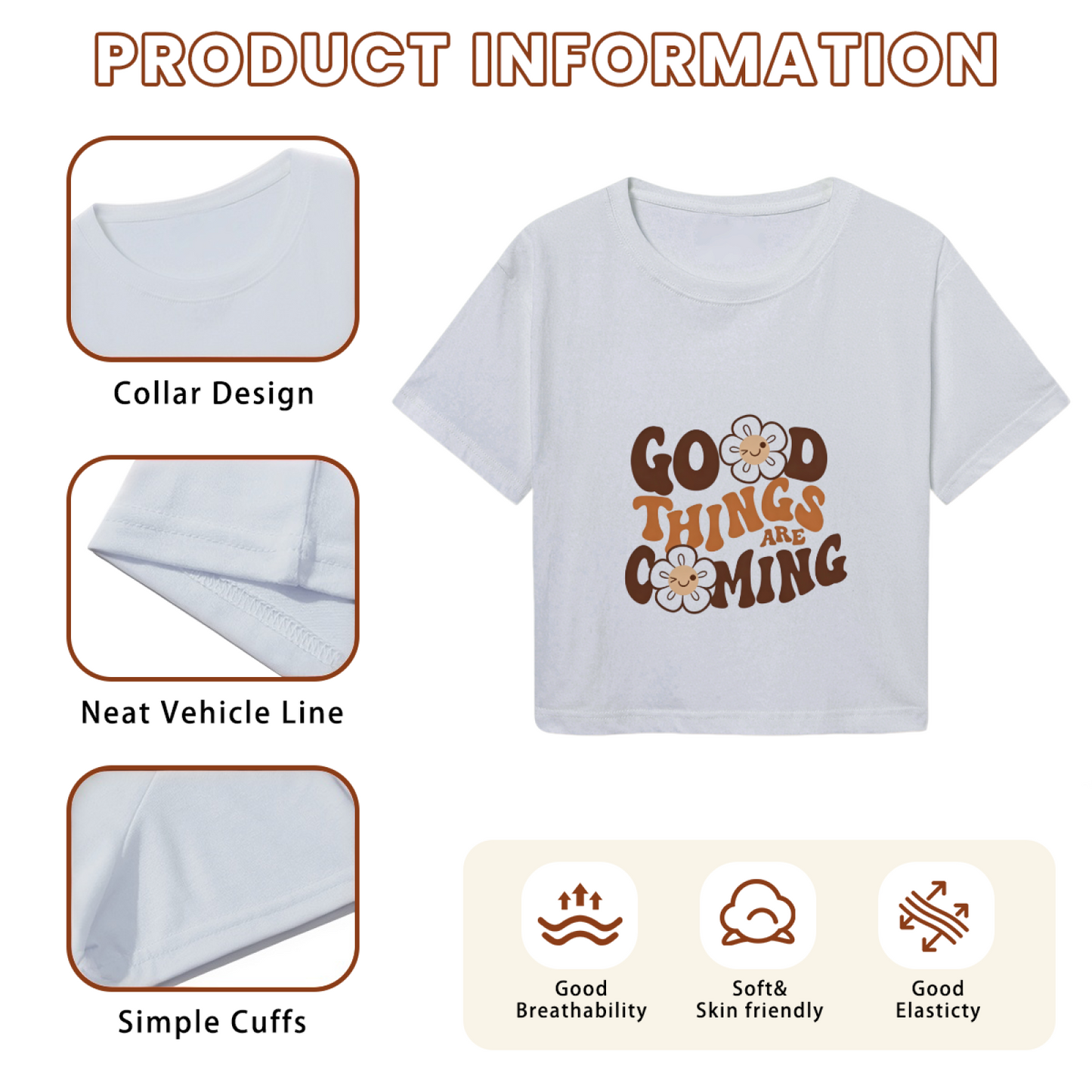 Boho Gray Crop Tee Printed With Flowers & Good Things Are Coming Quote