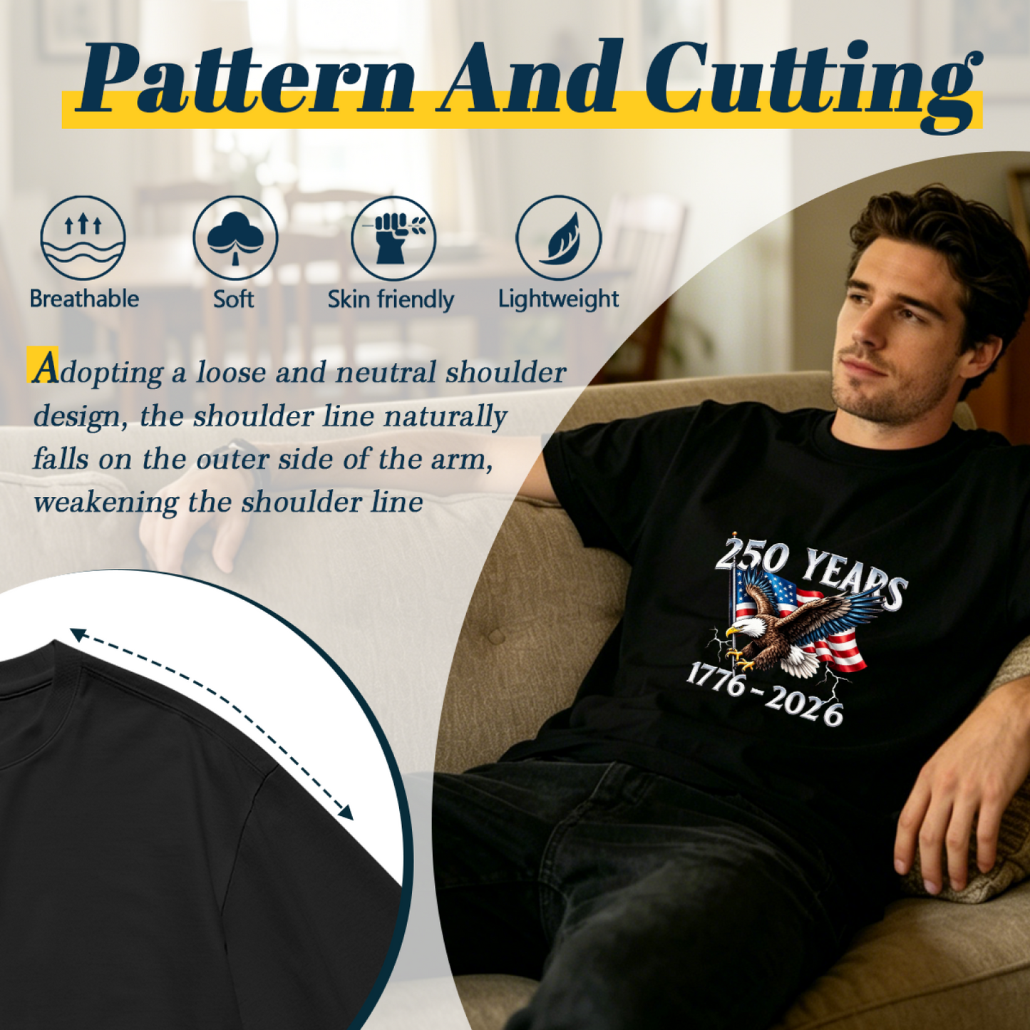Men's 250 Years 1776-2026 American Eagle Patriotic Flag Tee