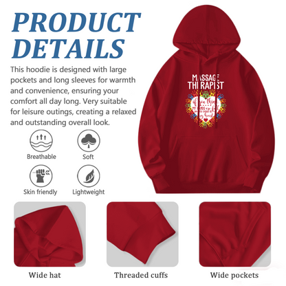 Massage Therapist Colorful Heart Print Red Hoodie, Ultra Soft Warm Daily Hoodie