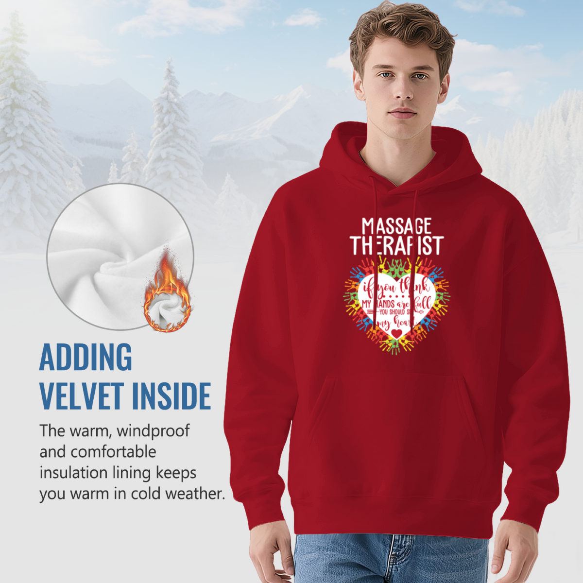Massage Therapist Colorful Heart Print Red Hoodie, Ultra Soft Warm Daily Hoodie