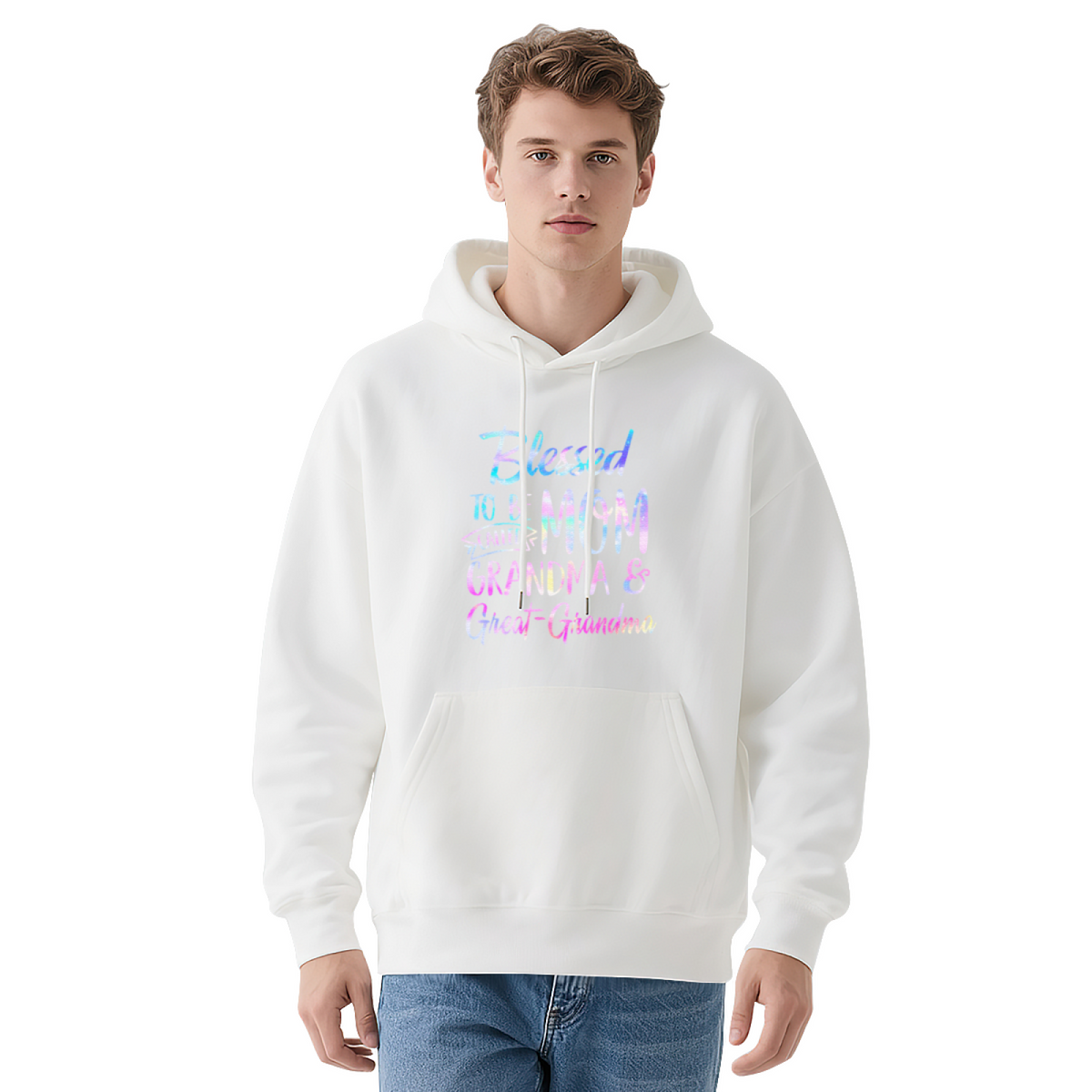Blessed Mom Grandma Great Grandma Colorful Text Hoodie, Warm Family Top