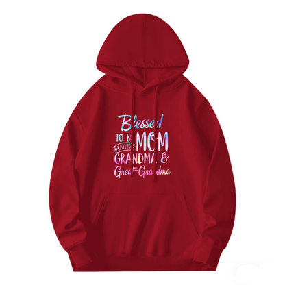 Blessed Mom Grandma Great Grandma Colorful Text Hoodie, Warm Family Top