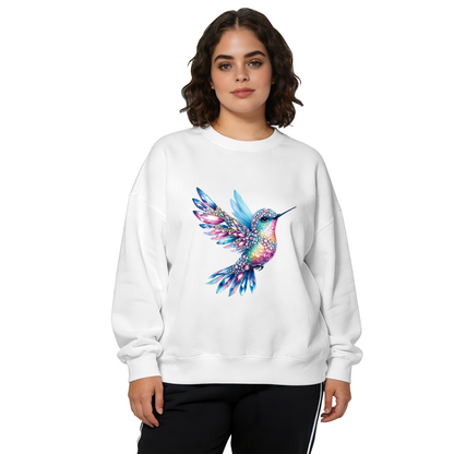 Rainbow Crystal Gem Hummingbird Art Crewneck Sweatshirt