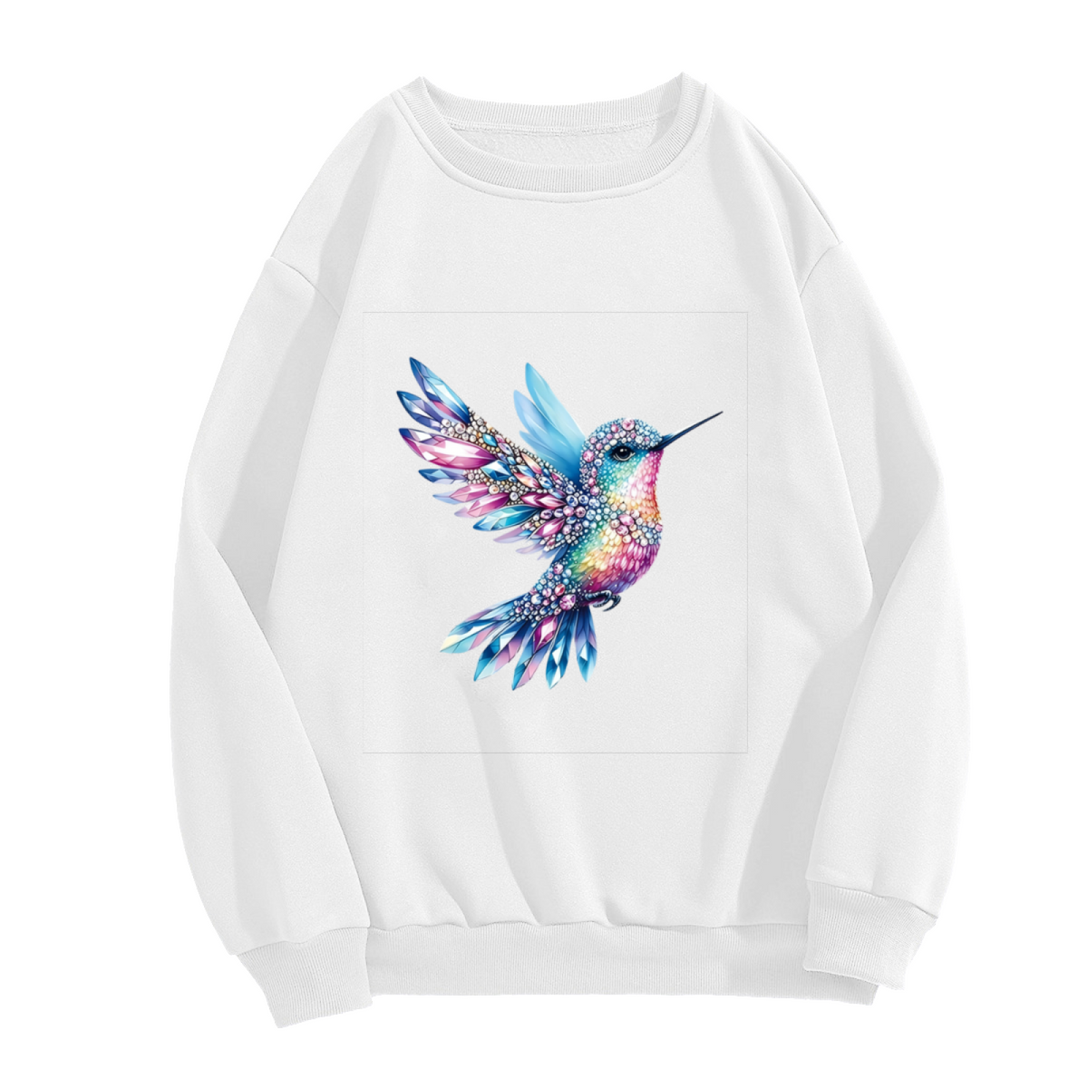 Rainbow Crystal Gem Hummingbird Art Crewneck Sweatshirt