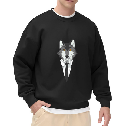 Dapper Business Wolf Cool Animal Graphic Sweatshirt