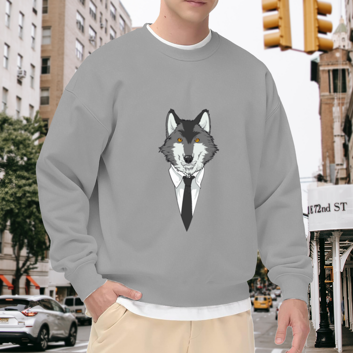 Dapper Business Wolf Cool Animal Graphic Sweatshirt