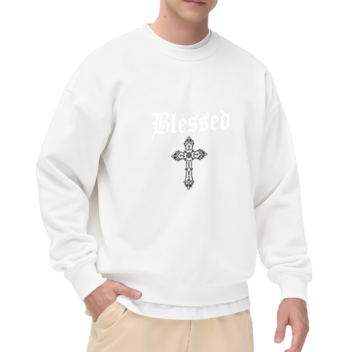 Blessed Gothic Cross Grey Crewneck Sweatshirt