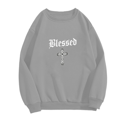 Blessed Gothic Cross Grey Crewneck Sweatshirt