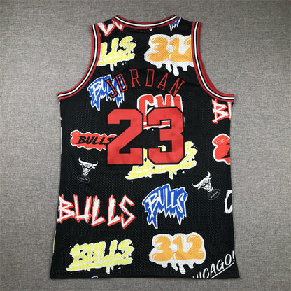 Men's Chicago Bulls Michael Jordan #23 Black Swingman Graffiti Edition Jerseys