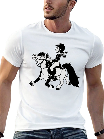 Cartoon Horse Riding Black T-Shirt
