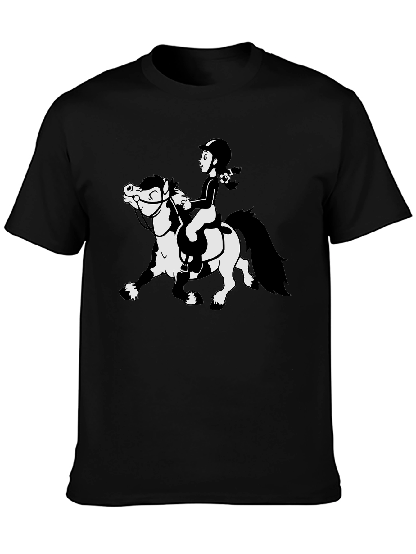 Cartoon Horse Riding Black T-Shirt