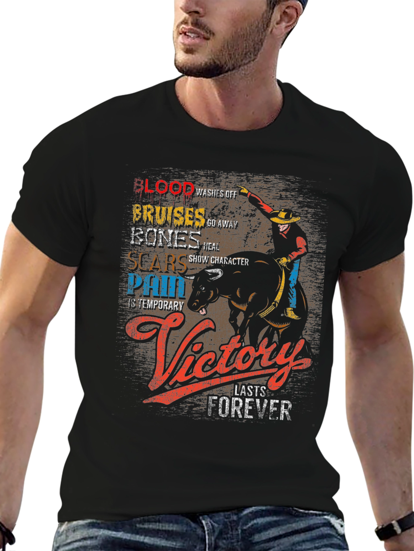 Cowboy Victory T-Shirt: Blood Bruises Bones & Scars