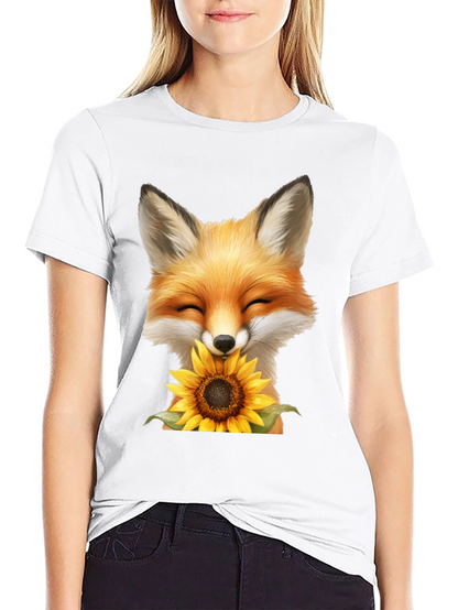 Fox and Sunflower Graphic T-Shirt