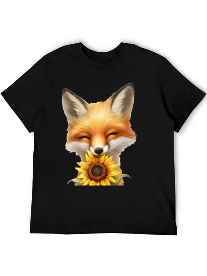 Fox and Sunflower Graphic T-Shirt