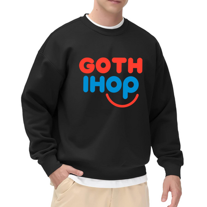 Goth IHOP Funny Parody Graphic Crewneck Sweatshirt, Meme Style Pullover