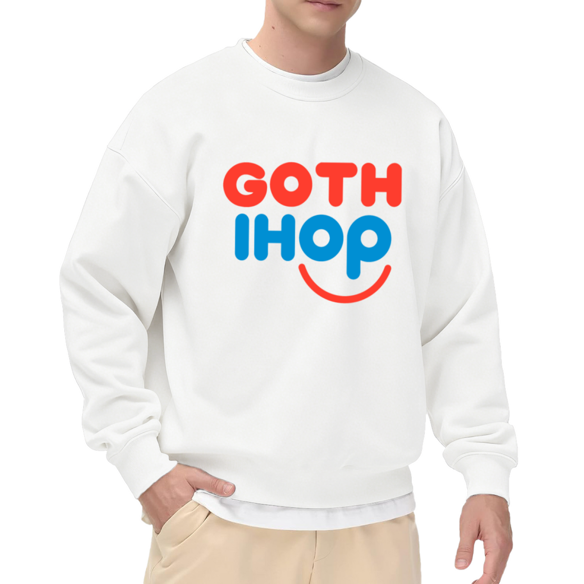 Goth IHOP Funny Parody Graphic Crewneck Sweatshirt, Meme Style Pullover