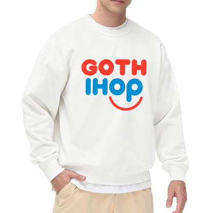 Goth IHOP Funny Parody Graphic Crewneck Sweatshirt, Meme Style Pullover