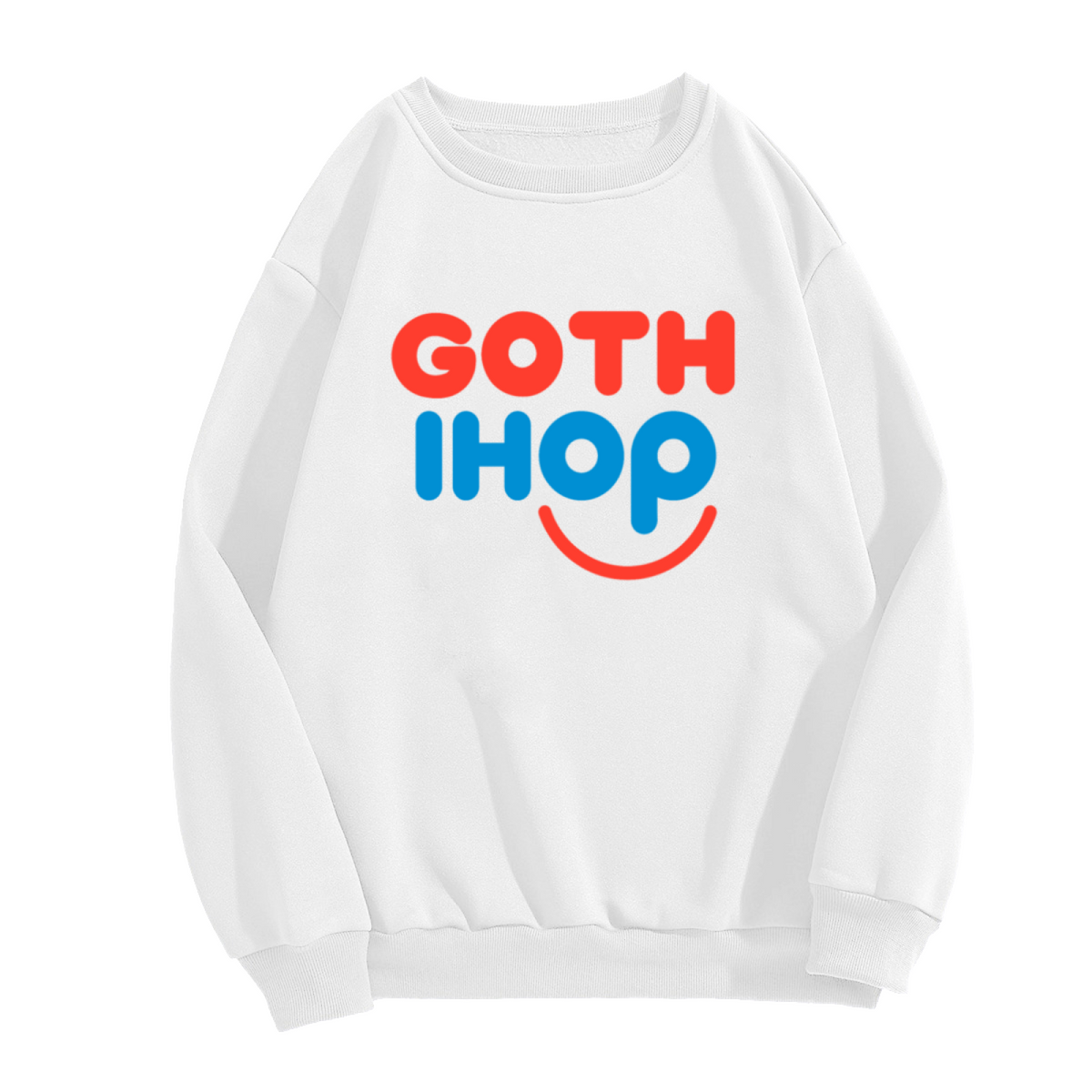 Goth IHOP Funny Parody Graphic Crewneck Sweatshirt, Meme Style Pullover