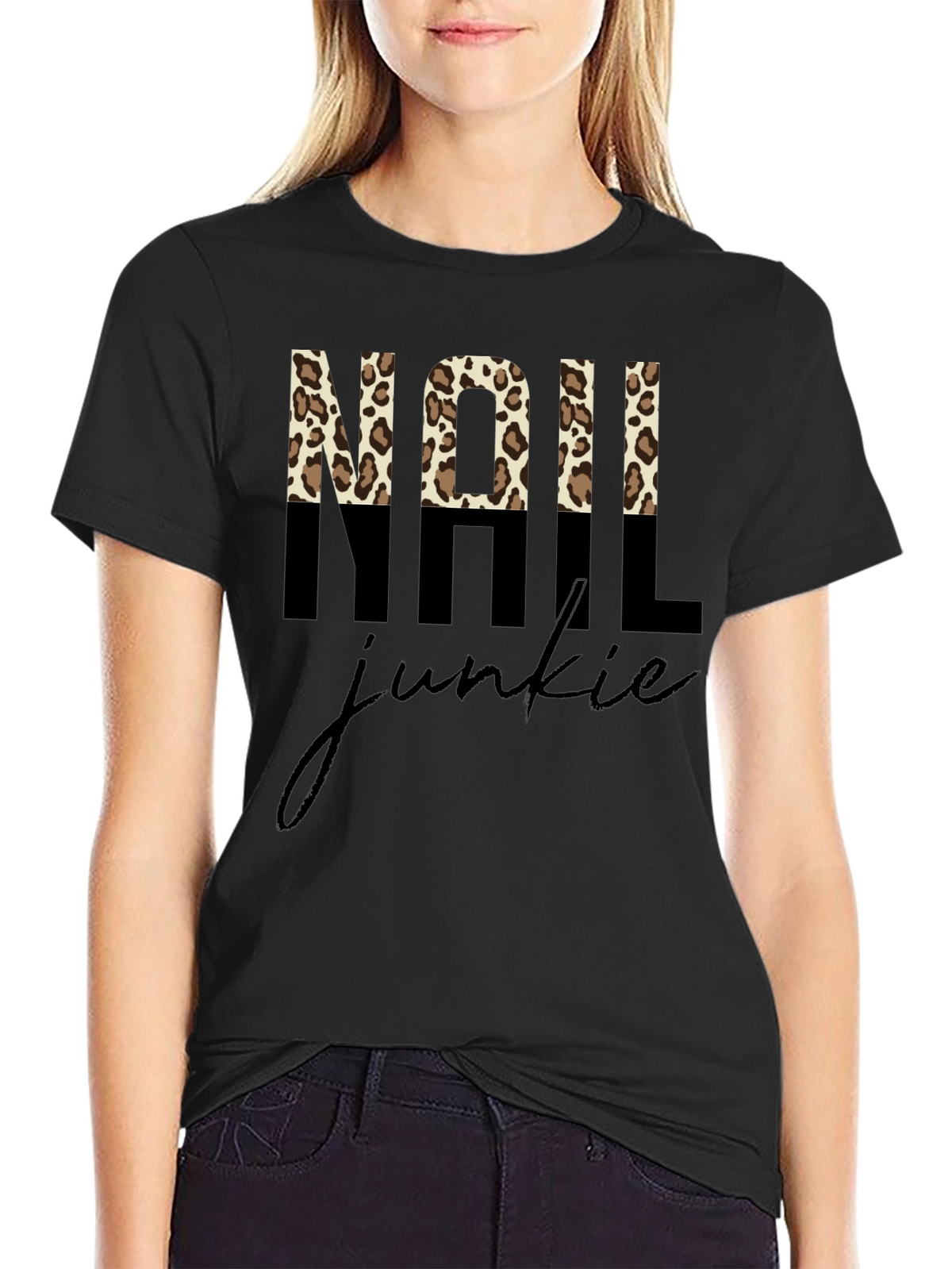 Nail Junkie Leopard Print Graphic Tee